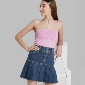 Wild Fable Denim Drop Waist Pleated Dark Denim Skirt Women’s 14 Target Wash Mini